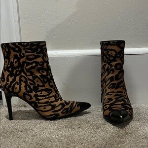 Calvin Klein Leopard Print Ankle Boots with Black Toe